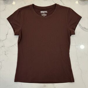 Personal Identity Brown Short Sleeve T-Shirt Size Medium Y2K Baby Tee Minimalist